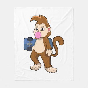 Monkey som Skater med Skateboard Fleecefilt