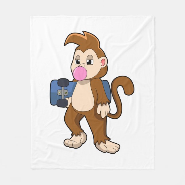 Monkey som Skater med Skateboard Fleecefilt (Framsidan)