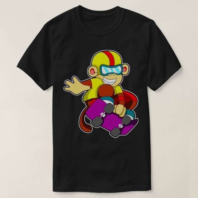 Monkey som Skater med Skateboard Helmet T Shirt (Design framsida)