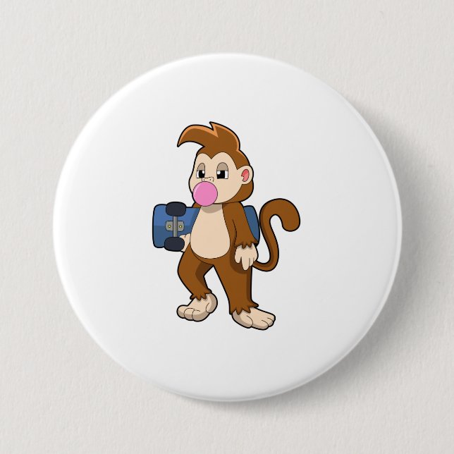 Monkey som Skater med Skateboard Knapp (Framsida)