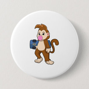 Monkey som Skater med Skateboard Knapp