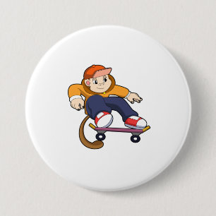 Monkey som Skater med Skateboard Knapp