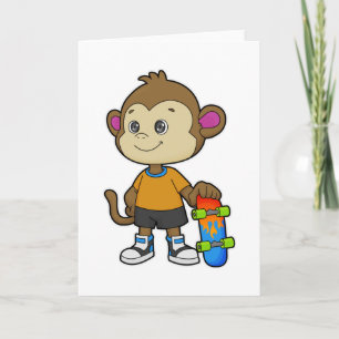 Monkey som Skater med Skateboard Kort