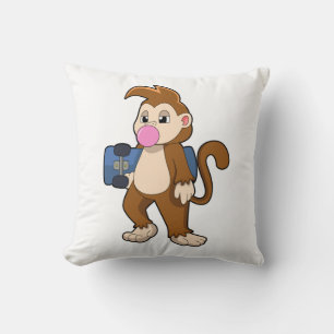 Monkey som Skater med Skateboard Kudde