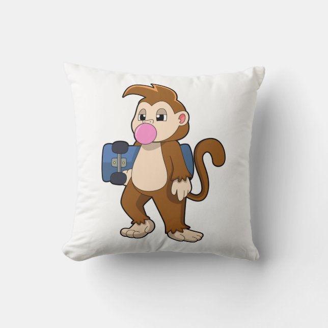 Monkey som Skater med Skateboard Kudde (Framsida)