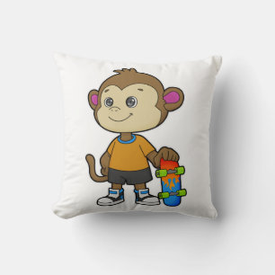 Monkey som Skater med Skateboard Kudde