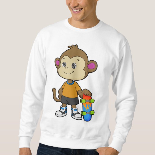 Monkey som Skater med Skateboard Lång Ärmad Tröja (Framsida)