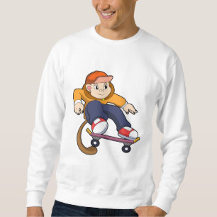 Monkey som Skater med Skateboard Lång Ärmad Tröja