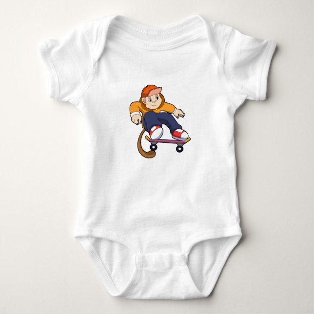 Monkey som Skater med Skateboard T Shirt (Framsida)