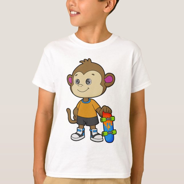 Monkey som Skater med Skateboard T Shirt (Framsida)
