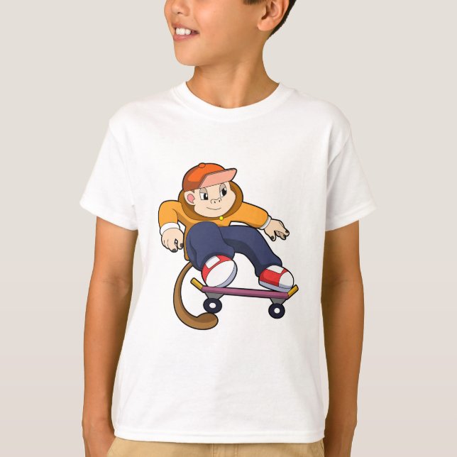 Monkey som Skater med Skateboard T Shirt (Framsida)