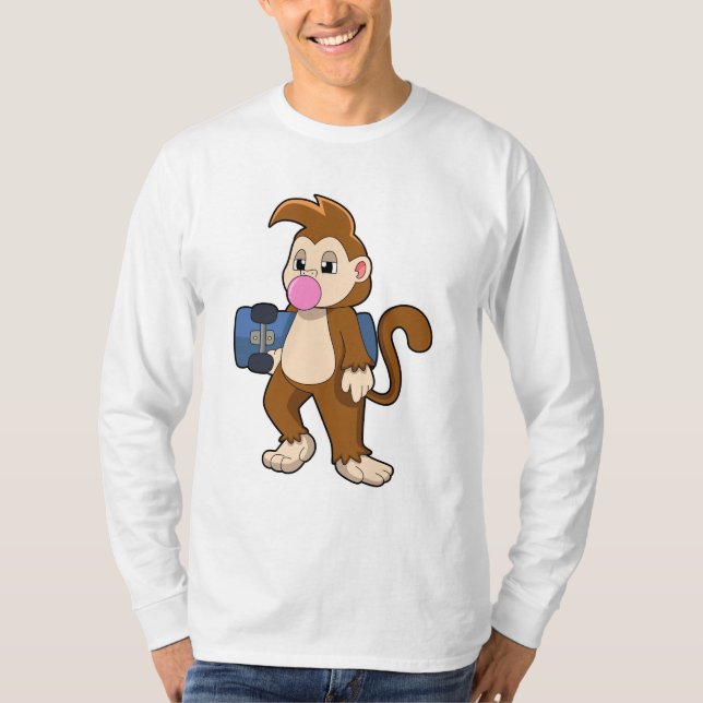 Monkey som Skater med Skateboard T Shirt (Framsida)