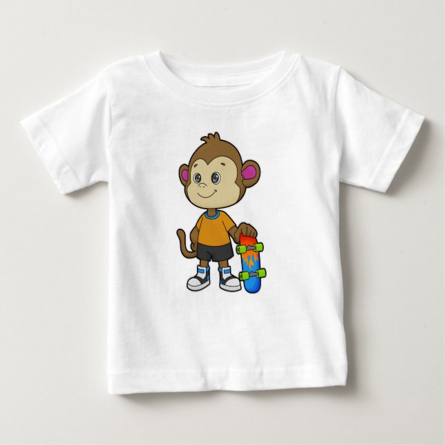 Monkey som Skater med Skateboard T Shirt (Framsida)