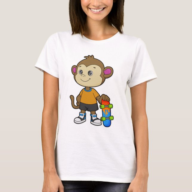 Monkey som Skater med Skateboard T Shirt (Framsida)