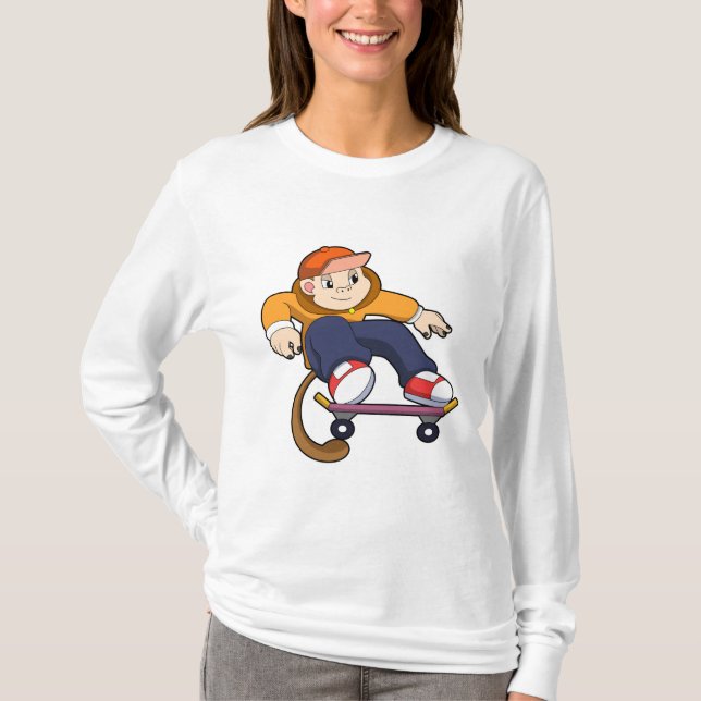 Monkey som Skater med Skateboard T Shirt (Framsida)