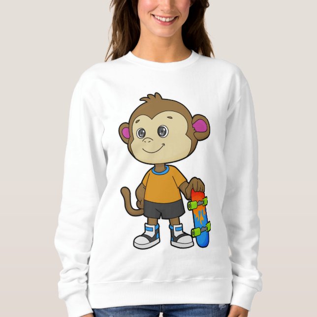 Monkey som Skater med Skateboard T Shirt (Framsida)