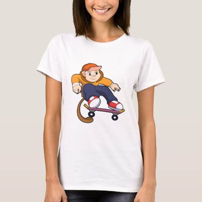 Monkey som Skater med Skateboard T Shirt (Framsida)