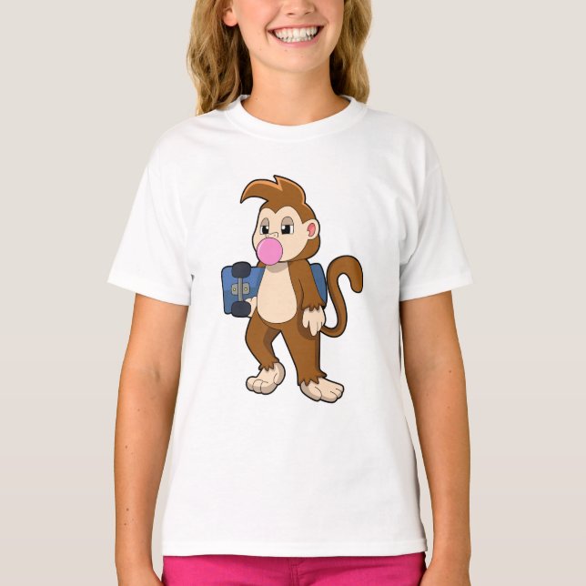 Monkey som Skater med Skateboard T Shirt (Framsida)