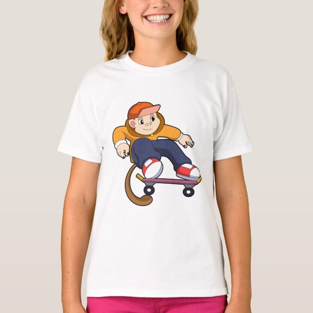 Monkey som Skater med Skateboard T Shirt (Framsida)