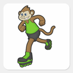 Monkey som Skater med textbundna skal Fyrkantigt Klistermärke