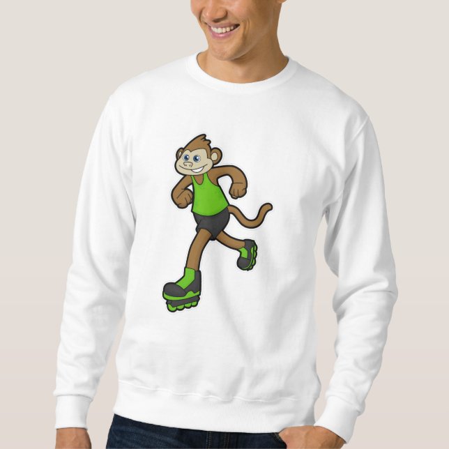 Monkey som Skater med textbundna skal Lång Ärmad Tröja (Framsida)