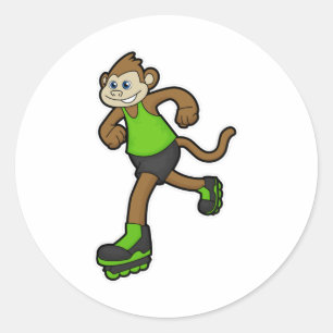 Monkey som Skater med textbundna skal Runt Klistermärke