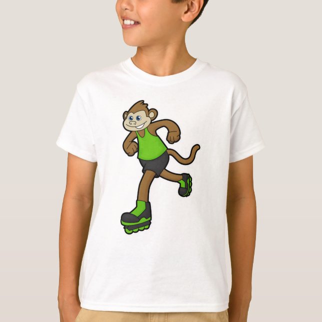 Monkey som Skater med textbundna skal T Shirt (Framsida)