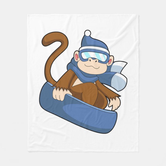 Monkey som Snowboarder med Sonowboard.PNG Fleecefilt (Framsidan)