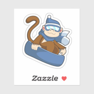 Monkey som Snowboarder med Sonowboard.PNG Klistermärken