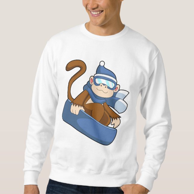 Monkey som Snowboarder med Sonowboard.PNG Lång Ärmad Tröja (Framsida)