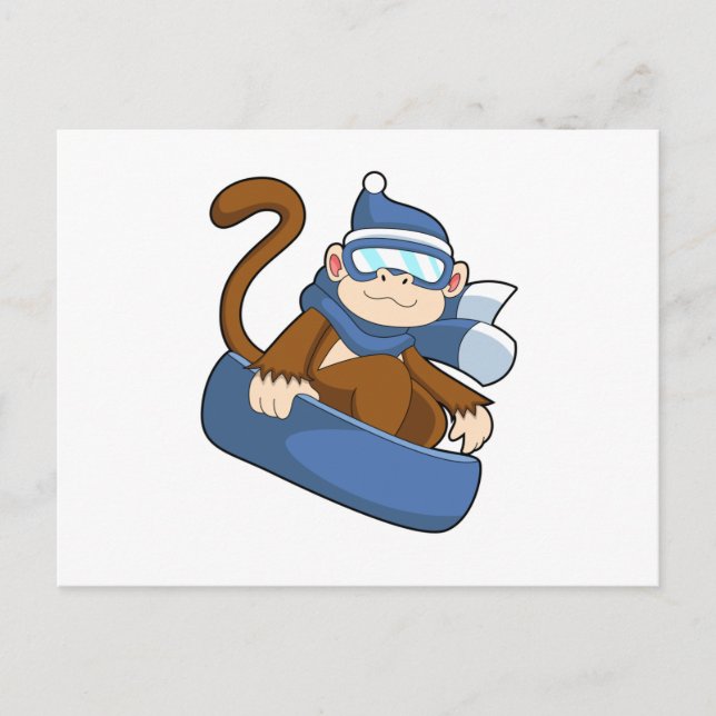 Monkey som Snowboarder med Sonowboard.PNG Vykort (Framsida)