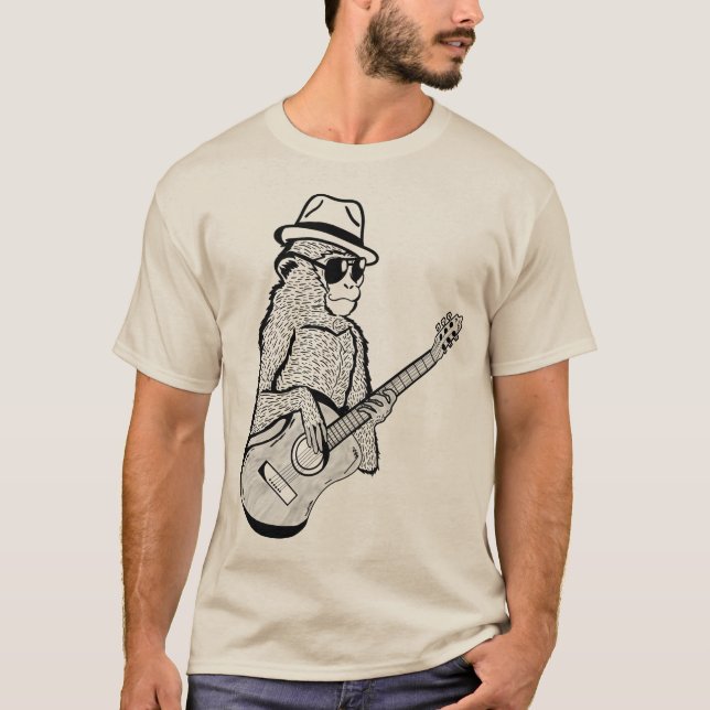 Monkey som spelar ett gitarr t shirt (Framsida)