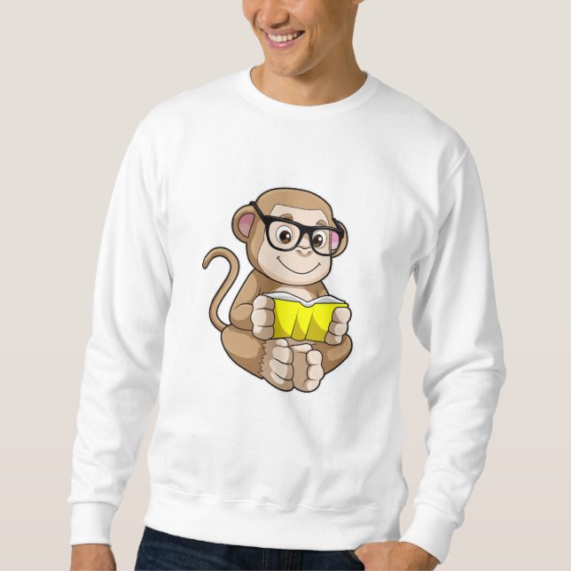 Monkey som Student med glasögon och Bok Lång Ärmad Tröja (Framsida)