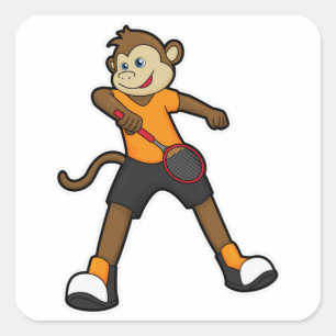 Monkey som tennis-spelare med tennis racket fyrkantigt klistermärke