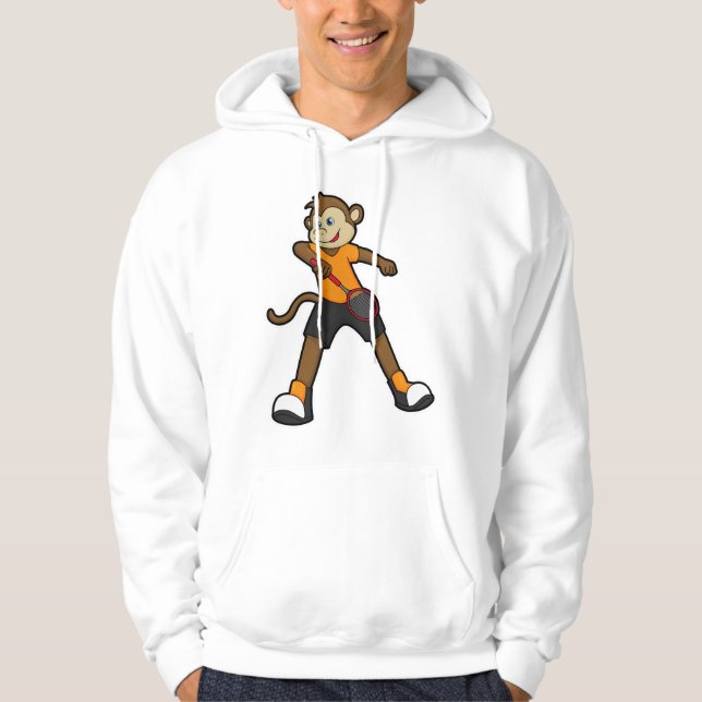 Monkey som tennis-spelare med tennis racket hoodie (Framsida)