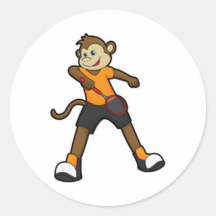 Monkey som tennis-spelare med tennis racket runt klistermärke