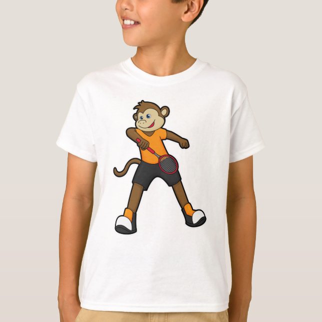 Monkey som tennis-spelare med tennis racket t shirt (Framsida)