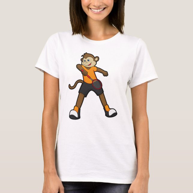 Monkey som tennis-spelare med tennis racket t shirt (Framsida)