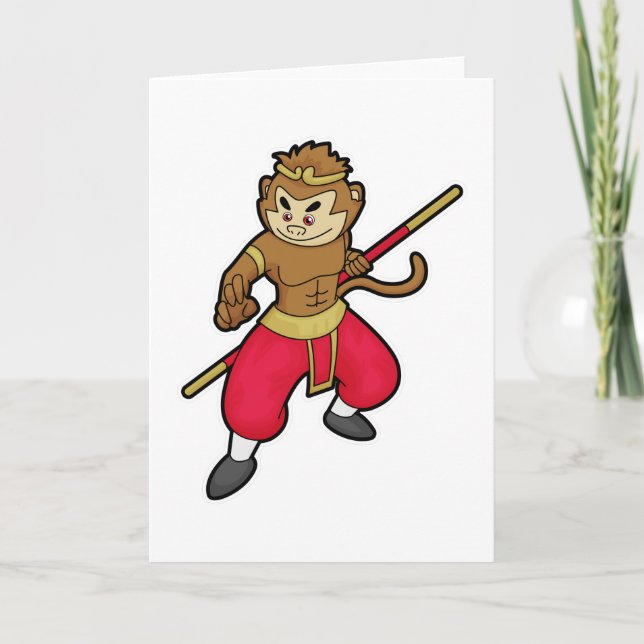 Monkey som Warrior med personal och huvudband Kort (Framsida)