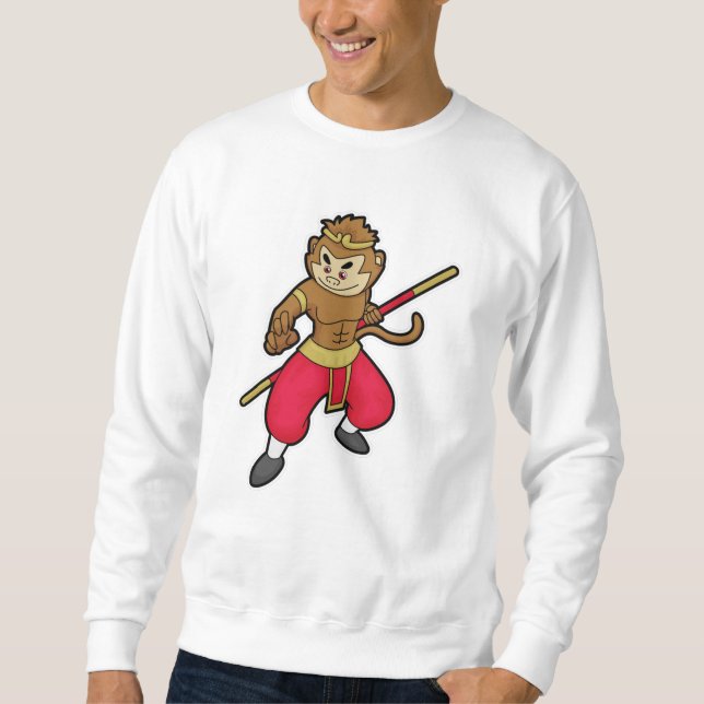 Monkey som Warrior med personal och huvudband Lång Ärmad Tröja (Framsida)