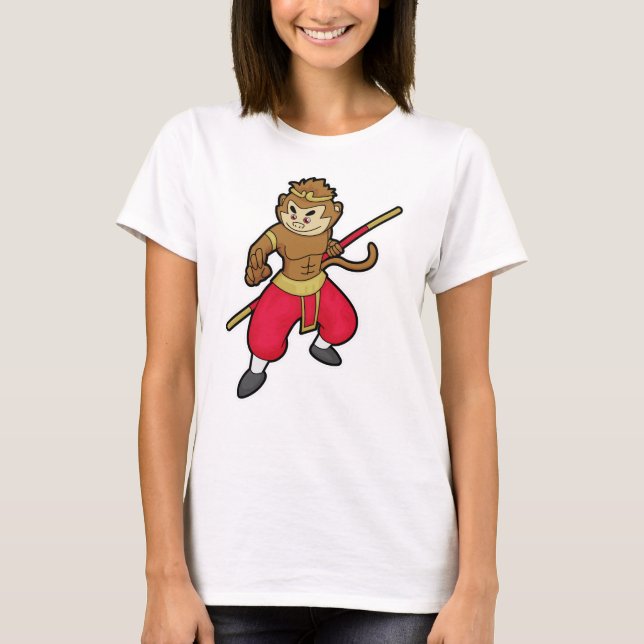 Monkey som Warrior med personal och huvudband T Shirt (Framsida)