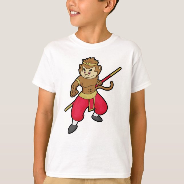 Monkey som Warrior med personal och huvudband T Shirt (Framsida)