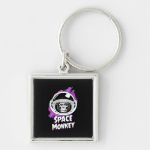 Monkey Space-apa Fyrkantig Silverfärgad Nyckelring