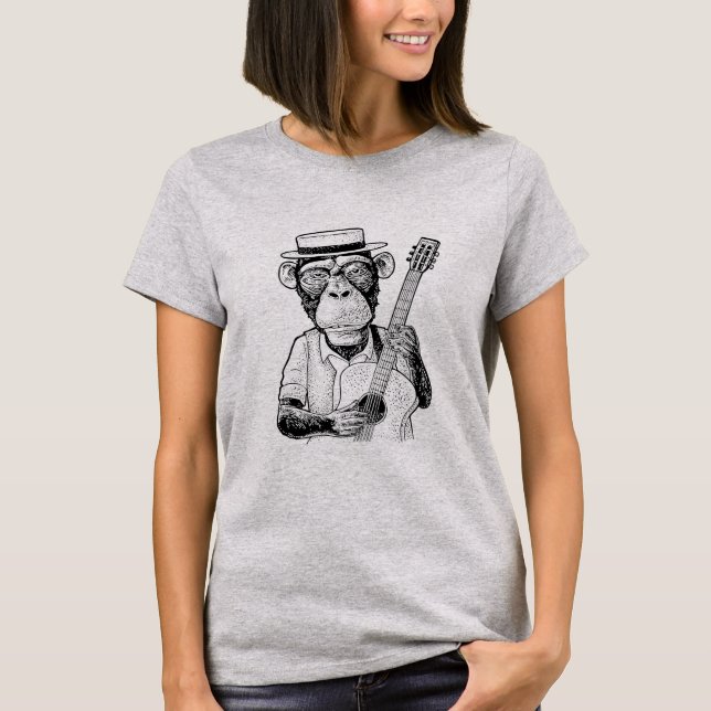 Monkey Spela Guitar Band Musician Funny Humor T Shirt (Framsida)