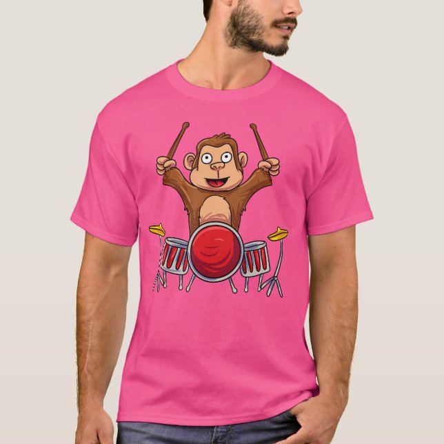 Monkey Spelar Drums Drummer T Shirt (Framsida)