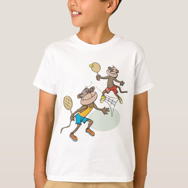 Monkey Spelar Tennis Tee (Framsida)