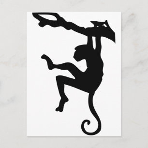 Monkey Swinging i Träd Silhouette Tecknad Vykort