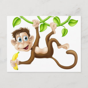 Monkey swinging with banan vykort