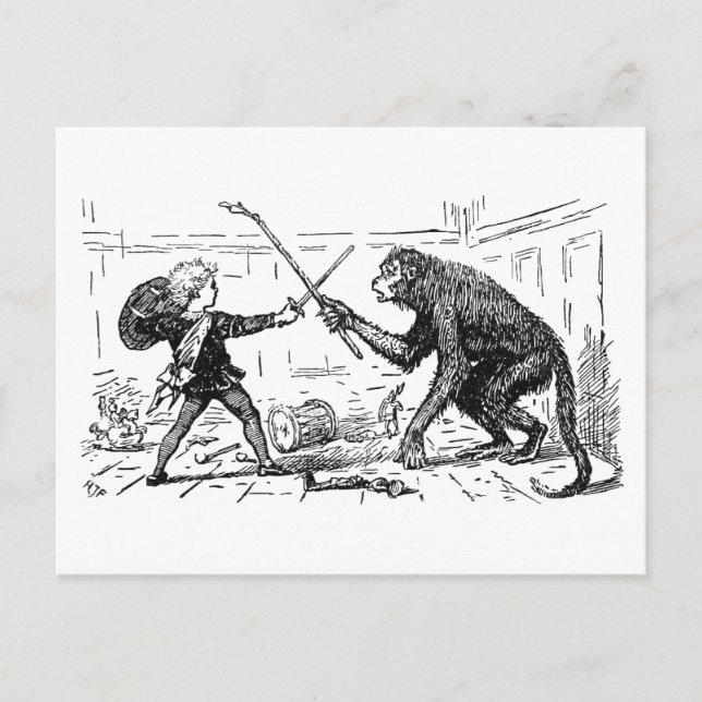 "Monkey Sword Fight" Vykort (Framsida)