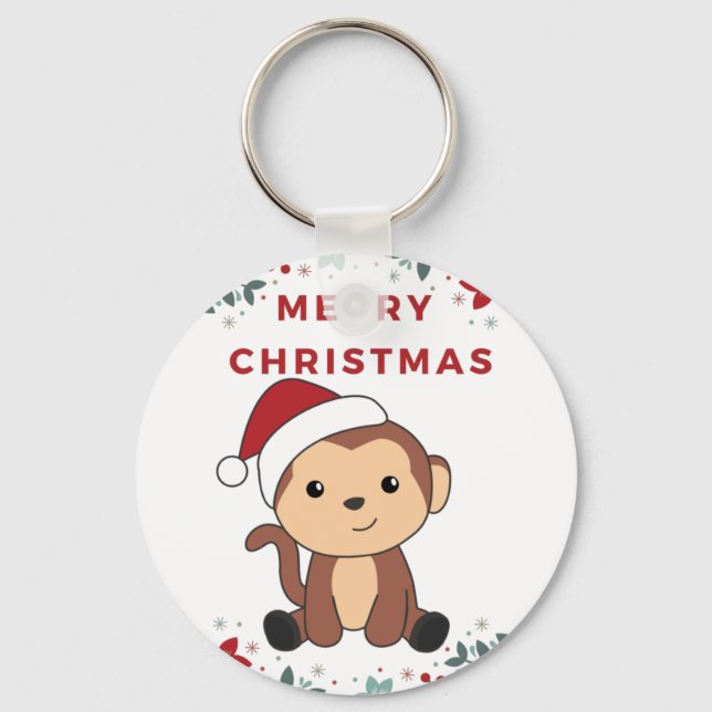 Monkey-tangenten för-vinterdjuren i Snö vid jul Nyckelring (Framsida)